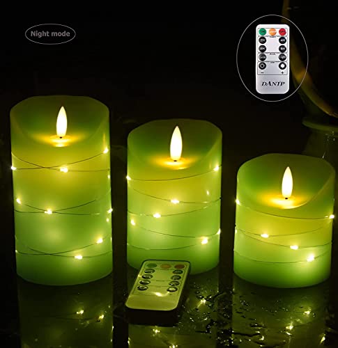 Green LED flameless Candle with Embedded Star String (3 Count)