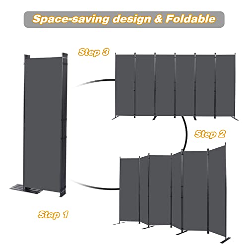 Room Divider 6 Panel Folding Privacy Screens with Wider Feet