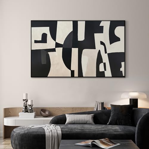 30"x60" Extra Large Framed Wall Art Black and White Abstract Geometric Design