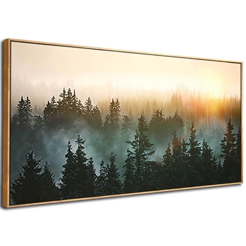 Large Foggy Forest Canvas Wall Art Landscape Mountain Painting 30x60 Inch Framed Wall Art for Bedroom Living Room Kitchen Office