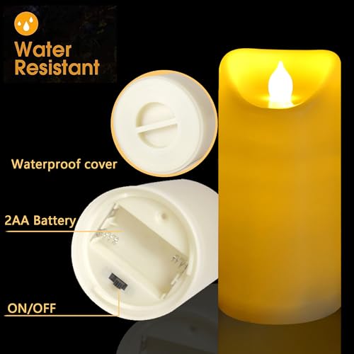 2 PCS Outdoor Battery Operated Flameless LED Pillar Candles w (2 Count)