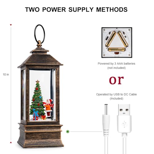 Christmas Snow Globe Lantern Water Glittering Christmas Tree Gifts with Music & Timer