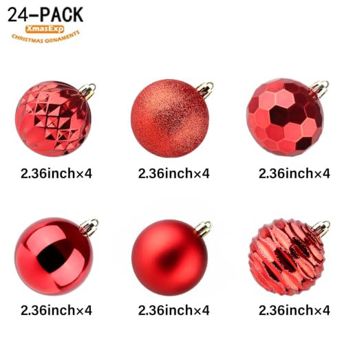 60mm 2.36" Christmas Ball Ornaments Shatterproof Christmas Ornaments Set Decorations for Xmas Tree Balls (24 Count)