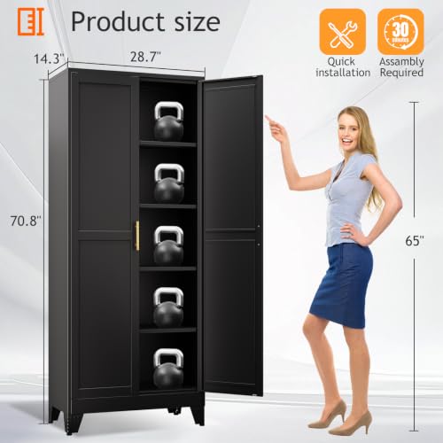 71" Tall Metal Pantry Storage Cabinet with Doors and 4 Adjustable Shelves