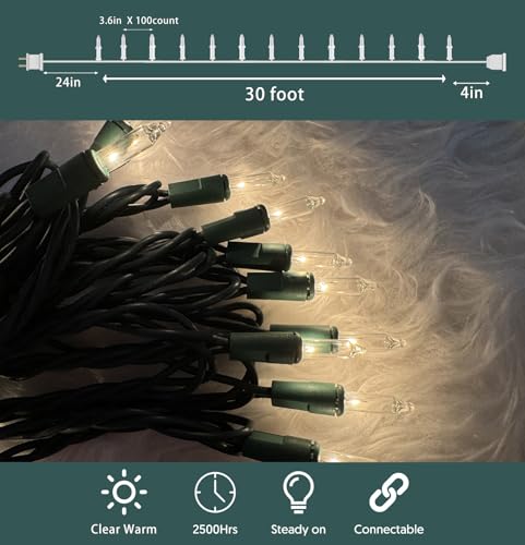 Christmas Lights 100 Count Clear Christmas Tree String Lights with Green Wire for Outdoor Indoor Christmas Decorations Wedding Decorations Valentines Day Decor