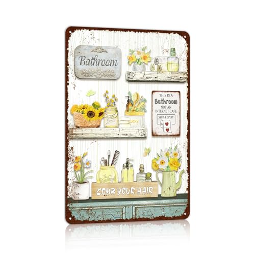 Farmhouse Bathroom Metal Tin Signs Rustic Flower Country Wall Art Decor