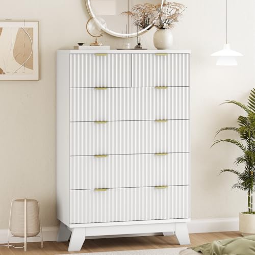 Fluted Dresser for Bedroom with 6 Drawers