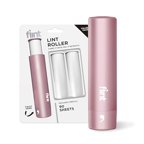 Rose Gold Retractable Mini Lint Roller with 90 Extra Sticky Sheets