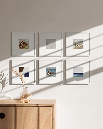 Solid Oak Wood 10”x10” Picture Frames Matted to 5”x5” Set of 6 (6 Count)