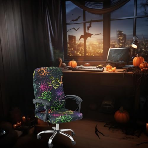 Halloween Office Chair CoversHorror Bloody Handprints Footprints on White Horror Theme Print Stretchable Slipcover for Modern Simplism Style High Back Boss Chair