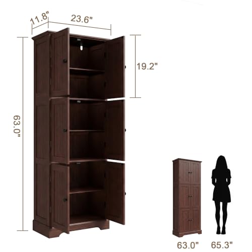63.2" Tall Bathroom Storage Cabinet with 6 Doors