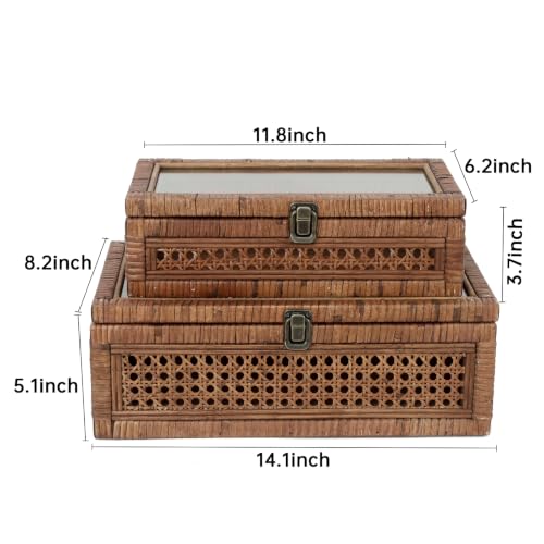 Set of 2 Rattan and Cane Stacking Boxes