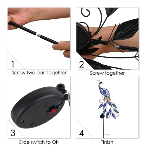 Solar Peacock Metal Garden Stake Outdoor Light 33"