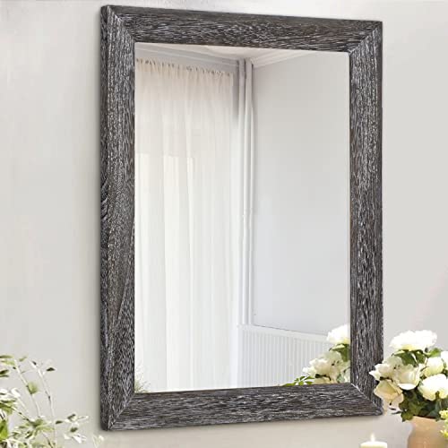 Wall Mirror with Rectangle Wood Frame Large 28"x20" Rustic Decorative Hanging Mirrors for Bedroom Bathroom Living Room Home Office
