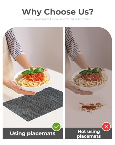 Black and Grey Woven Placemats Set of 6 (6 Count)