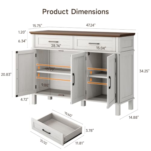 48" Sideboard Buffet Cabinet with Storage Drawers