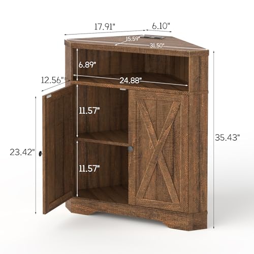 Small Corner Storage Cabinet with USB Ports and Outlets