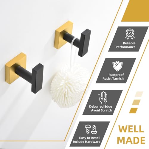 Bathroom Towel Hook Black & Gold (2 Count)