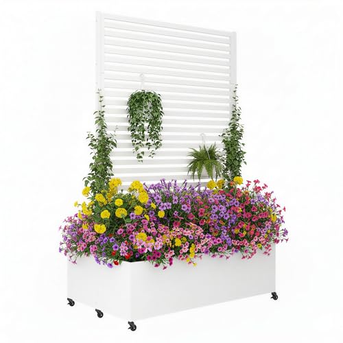 Double Metal Planter Box with Trellis Privacy Screen