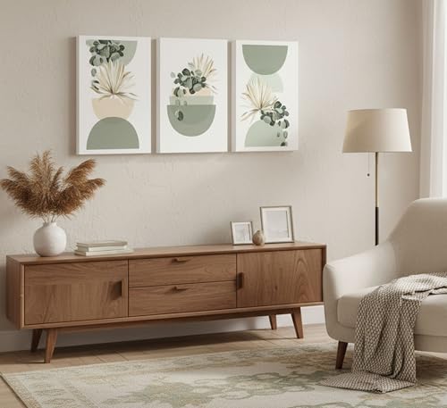 3 Pcs Neutral Abstract Sage Green Boho Canvas Wall Art 12x16in (3 Count)