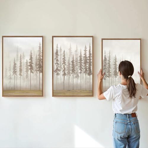 Large Pine Tree Framed Canvas Wall Art Set (3 Count)