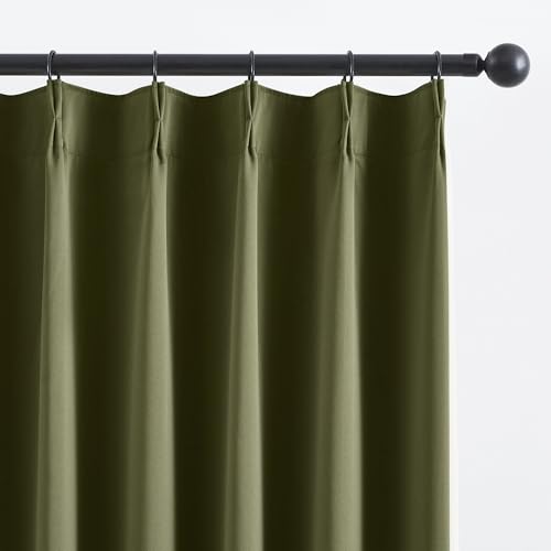 Olive Green Blackout Pleated Curtains 96 Inches Long