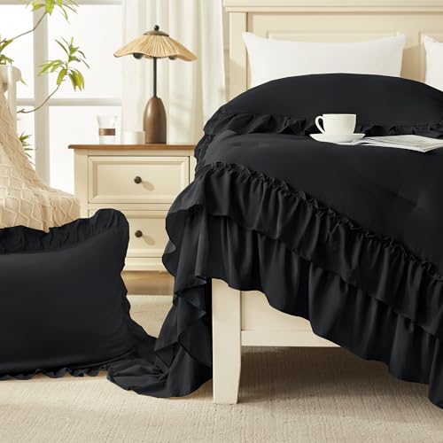 Black Super King Plus Ruffle Comforter Set