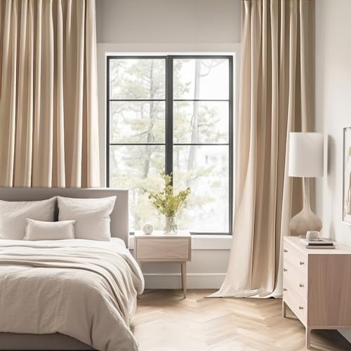 Beige Back Tab Blackout Curtains 52x96 Inch Long 2 Panels Set (2 Count)