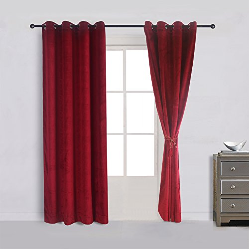 Luxury Velvet Blackout Curtains Panels with Grommet Draperies Eyelet 52Wx72L Inch Red (2 Count)