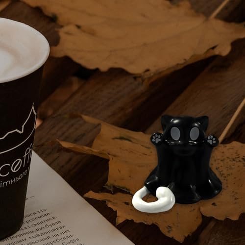 Halloween Ghost Figurine Resin Cute Spooky Sculpture Halloween Table Ornament Decorations Small Mini Black Ghost Cat Figurines for Home Office Holiday Table Desk Display Ornaments
