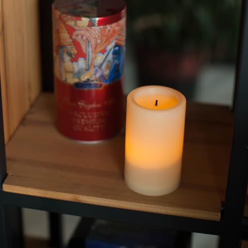 Outdoor Battery Operated Flameless LED Pillar Candle with Timer D3”xH4”