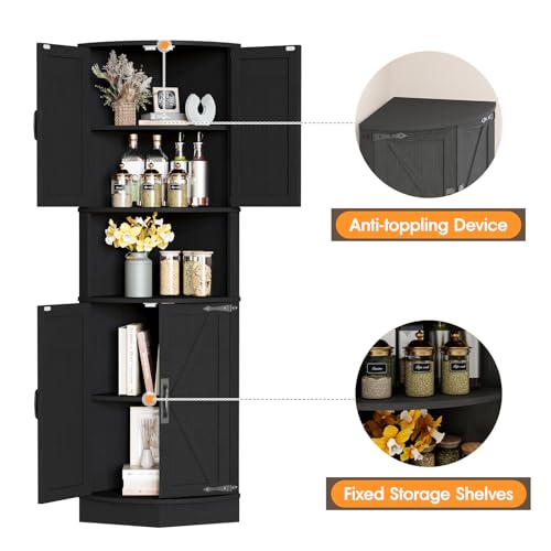 64.8" Tall Farmhouse Corner Cabinet with 4 Doors and 5 Storage Shelves