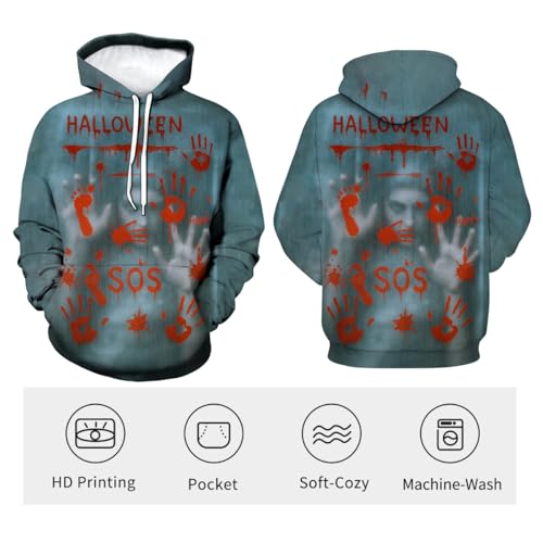 Bloody Handprint Hoodie for Men Halloween Horror Sweatshirts