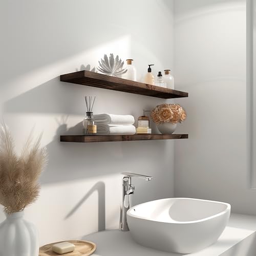 36 Inch Floating Shelves for Wall Rustic Brown Wood Wall Shelves for Bedroom Set of 4 (4 Count)