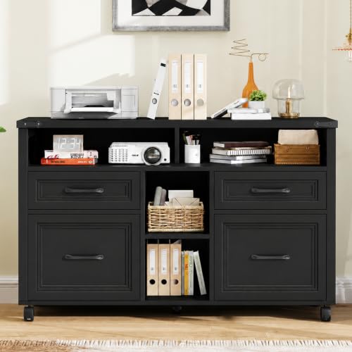 Farmhouse Filing Cabinet with Adjustable Shelf & Wheels
