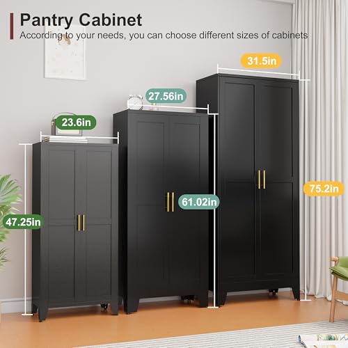 Metal Pantry Cabinet with 2 Doors and Adjustable Shelves