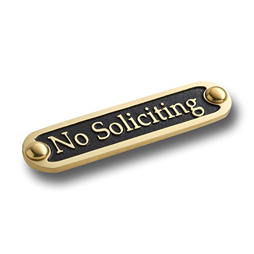No Soliciting Brass Door Sign. Traditional Style Home Décor Wall Plaque Handmade By The Metal Foundry UK