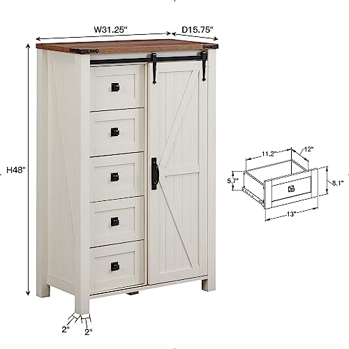 5 Drawers Dresser with Sliding Barn Doors