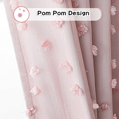 100% Blackout Curtains for Girls Bedroom 95 Inch Long Total Room Darkening Curtain for Living Room 2 Panels Grommet Light Blocking Sliding Door Drapes Blush Pink Pom Pom Sheer 50 x 95 Inch (2 Count)