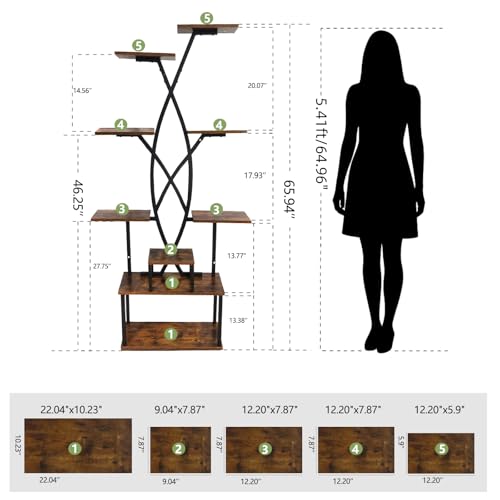 9 Tier 66" Tall Plant Stand with Grow Lights for Indoor Plants（Black）
