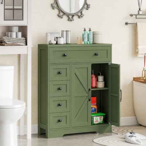 Farmhouse Storage Cabinet with 2 Doors and 5 Drawers