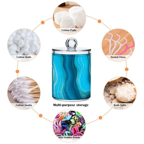 2 Pack Qtip Holder Organizer Dispenser Teal Turquoise Blue Marble Bathroom Storage Canister Cotton Ball Holder Container for Cotton Pads (2 Count)