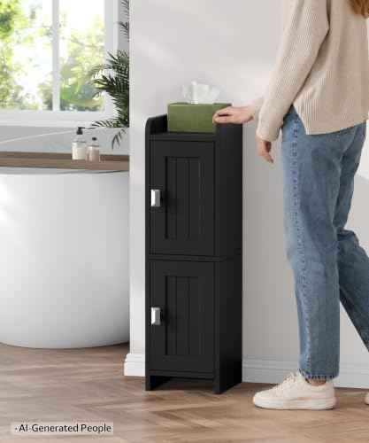Small Bathroom Cabinet Narrow Toilet Paper Organizer Black