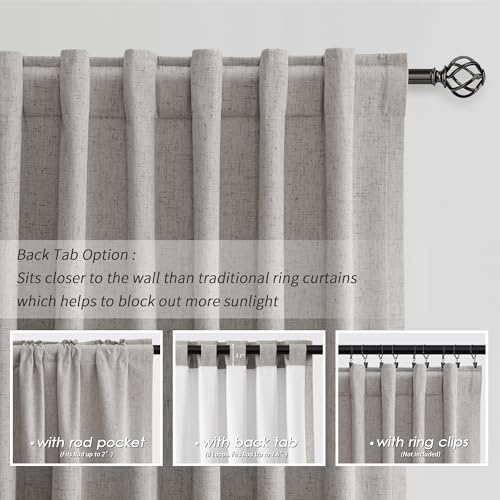 100% Blackout Linen Curtains for Bedroom 90 inches Long (2 Count)