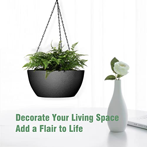 10 inch Hanging Planters for Outdoor Indoor Plants with Drainage Holes and Chain (2 Count)