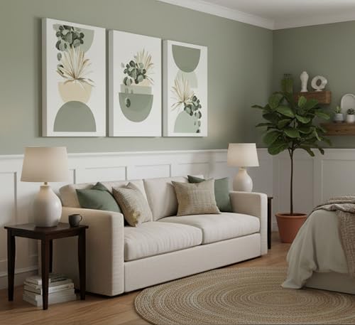 3 Pcs Neutral Abstract Sage Green Boho Canvas Wall Art 12x16in (3 Count)