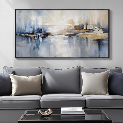 Extra Large Framed Blue Abstract Wall Art for Living Room