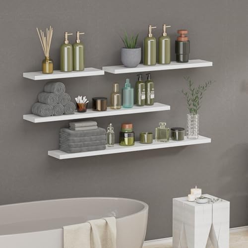 Floating Shelves 8 Inch Deep Solid Wood Wide Wall Shelf Set of 2 Wall Mounted for Bedroom Bathroom Living Room Kitchen (2 Count)