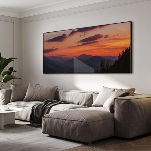 36"x72" Extra Large Framed Wall Art Scenic Sunset Over Mountain Range with Glowing Sky for Home Living Room Bedroom Decor