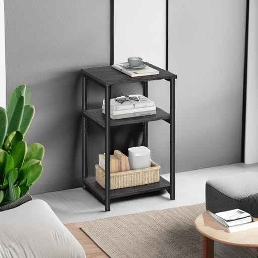 VASAGLE Side Table, Small End Table, Tall Nightstand for Living Room, Bedroom, Office, Bathroom, Misty Gray and Classic Black ULET273B68